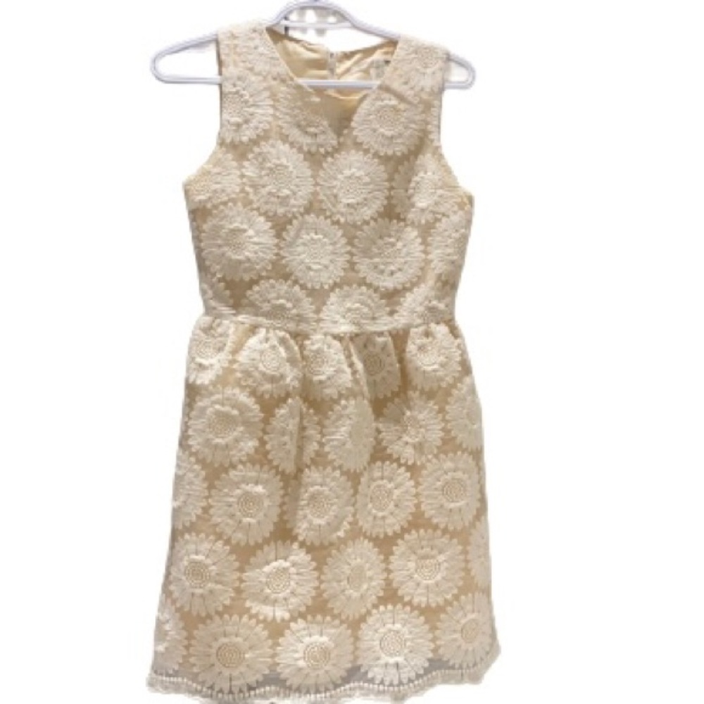 White and beige flower pattern dress